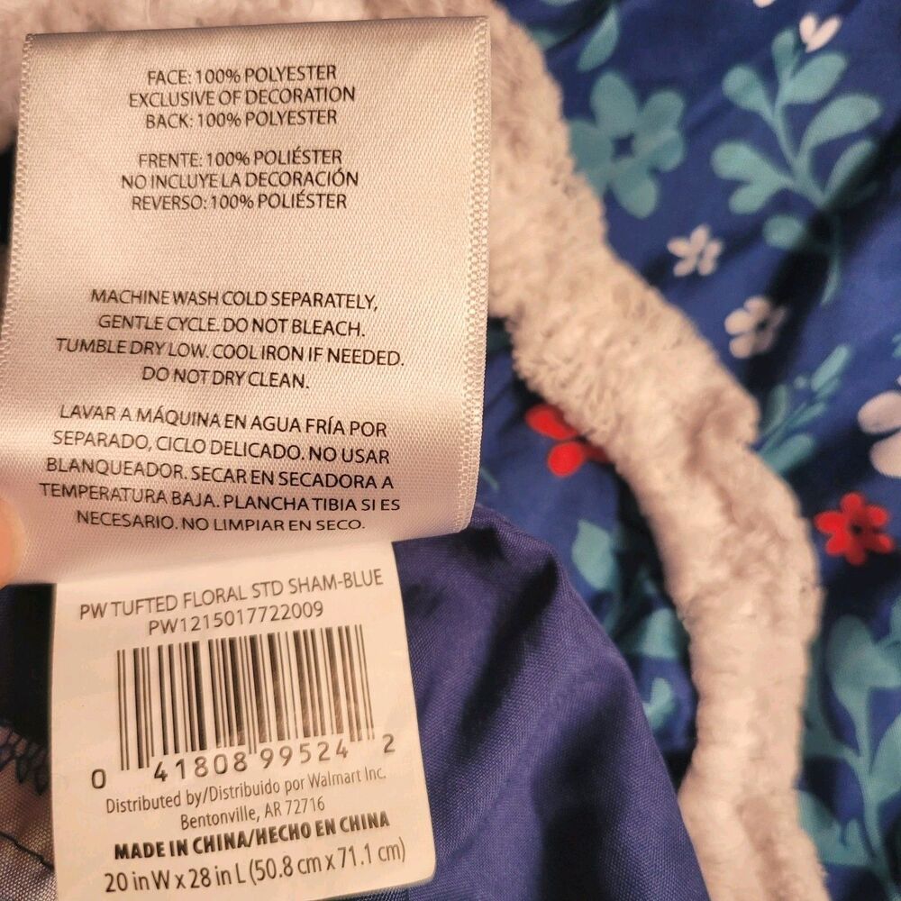 Pioneer Woman Blue Tufted Chenille Pair Floral set of 2 Pillow Shams Standard SZ - Picture 6 of 6
